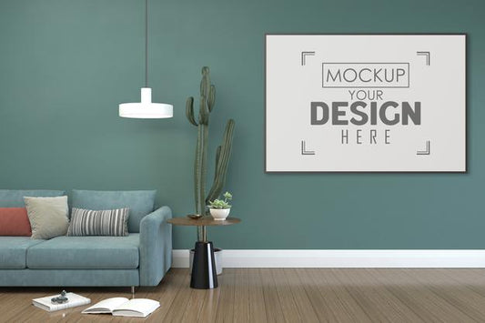 Free Poster Frame In Living Room Mockup Psd