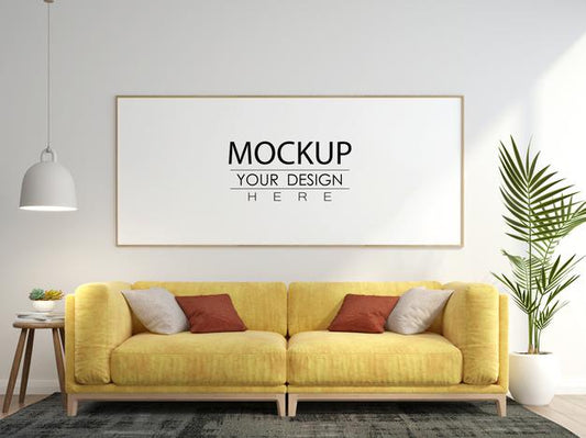 Free Poster Frame In Living Room Mockup Psd