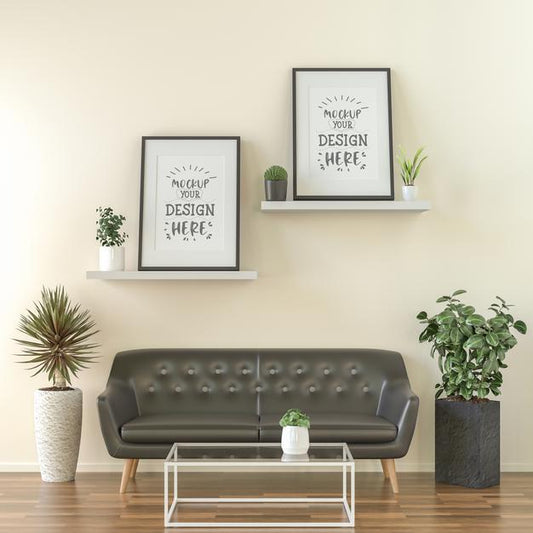 Free Poster Frame In Living Room Mockup Psd