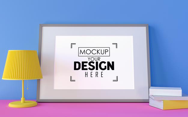 Free Poster Frame In Living Room Mockup Psd