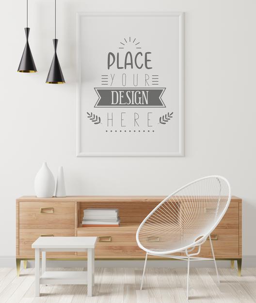 Free Poster Frame In Living Room Mockup Psd