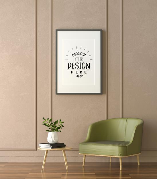 Free Poster Frame In Living Room Mockup Psd