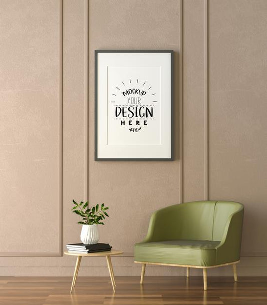 Free Poster Frame In Living Room Mockup Psd