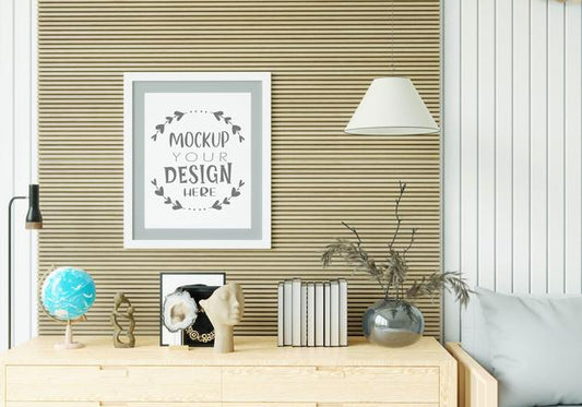 Free Poster Frame In Living Room Mockup Psd