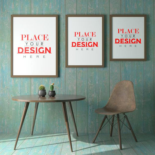 Free Poster Frame In Living Room Mockup Psd