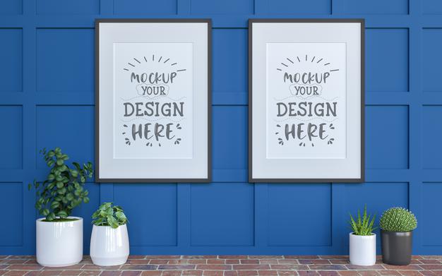 Free Poster Frame In Living Room Mockup Psd