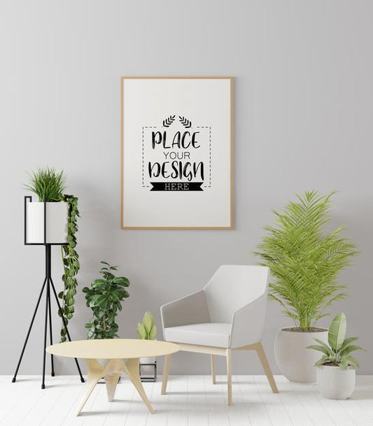 Free Poster Frame In Living Room Mockup Psd