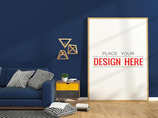 Free Poster Frame In Living Room Mockup Psd