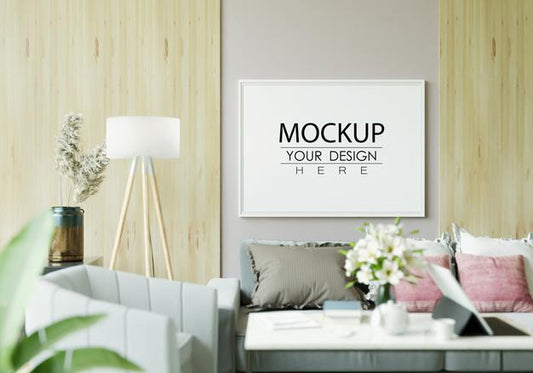 Free Poster Frame In Living Room Mockup Psd