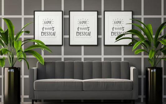 Free Poster Frame In Living Room Mockup Psd