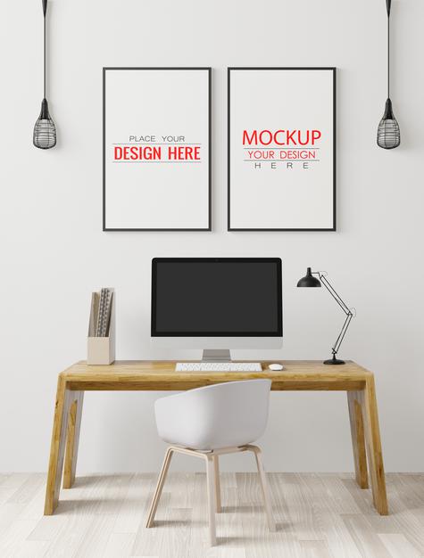 Free Poster Frame In Living Room Mockup Psd