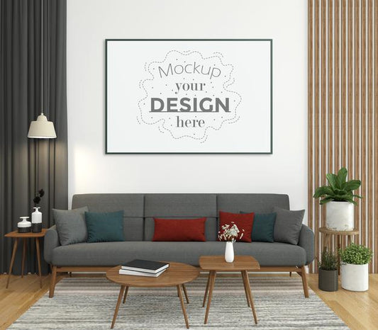 Free Poster Frame In Living Room Mockup Psd