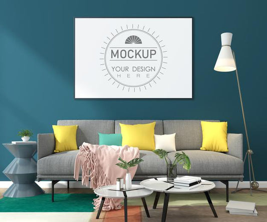 Free Poster Frame In Living Room Mockup Psd