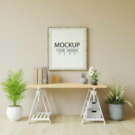 Free Poster Frame In Living Room Mockup Psd