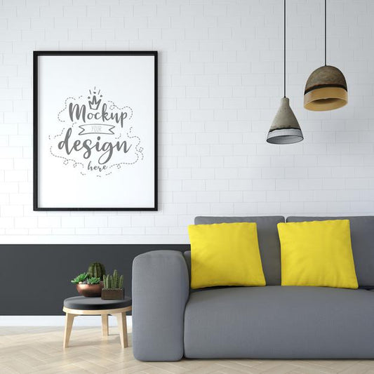 Free Poster Frame In Living Room Mockup Psd