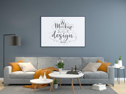 Free Poster Frame In Living Room Mockup Psd