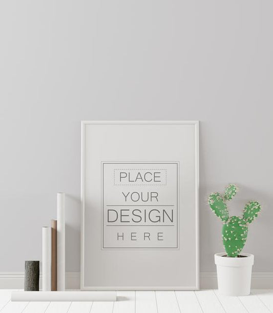 Free Poster Frame In Living Room Mockup Psd