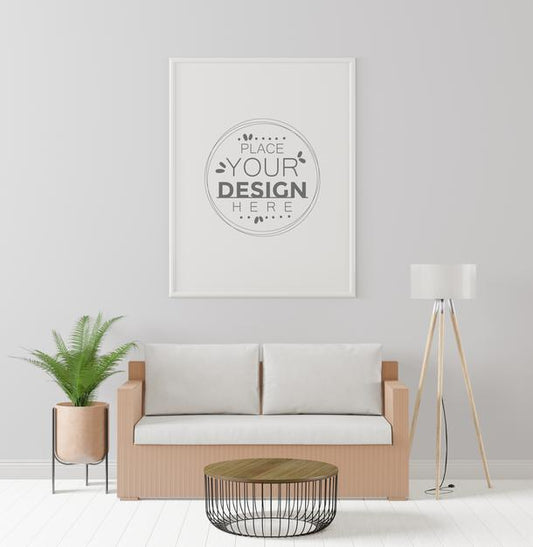 Free Poster Frame In Living Room Mockup Psd