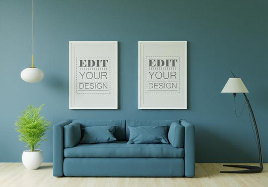 Free Poster Frame In Living Room Mockup Psd