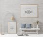 Free Poster Frame In Living Room Mockup Psd