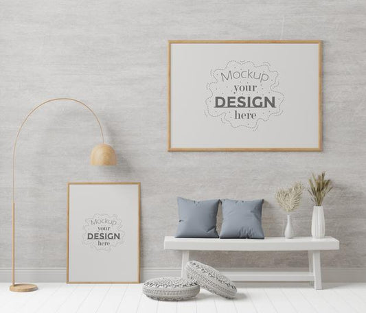 Free Poster Frame In Living Room Mockup Psd