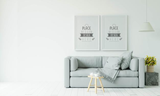 Free Poster Frame In Living Room Mockup Psd