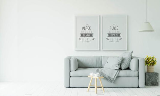 Free Poster Frame In Living Room Mockup Psd