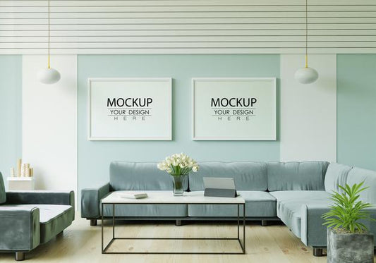 Free Poster Frame In Living Room Mockup Psd