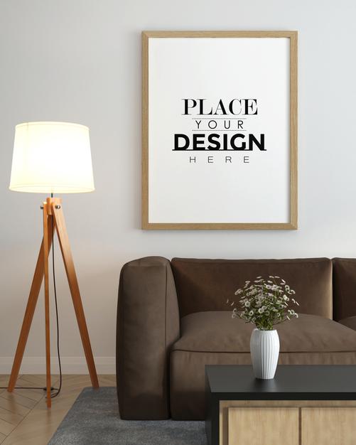 Free Poster Frame In Living Room Mockup Psd