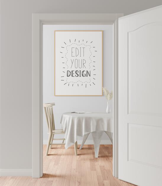 Free Poster Frame In Living Room Mockup Psd