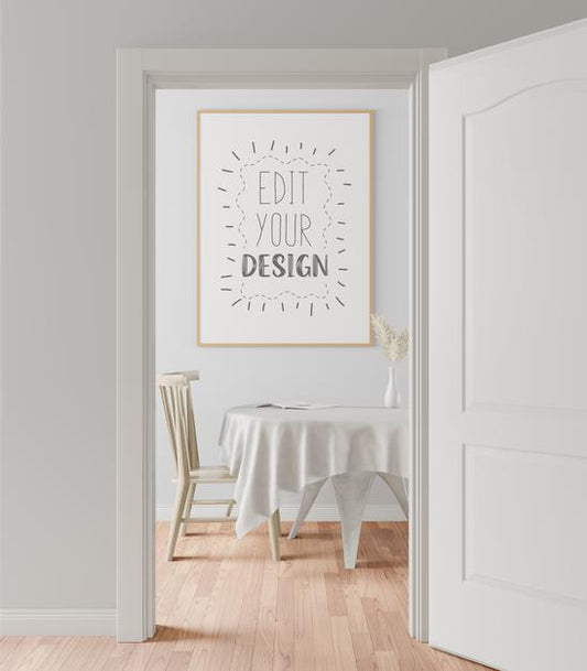Free Poster Frame In Living Room Mockup Psd