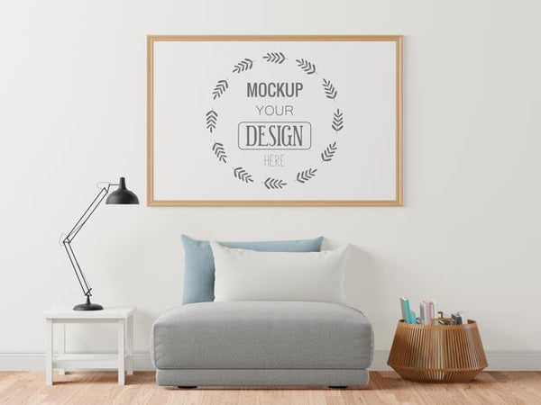 Free Poster Frame In Living Room Mockup Psd