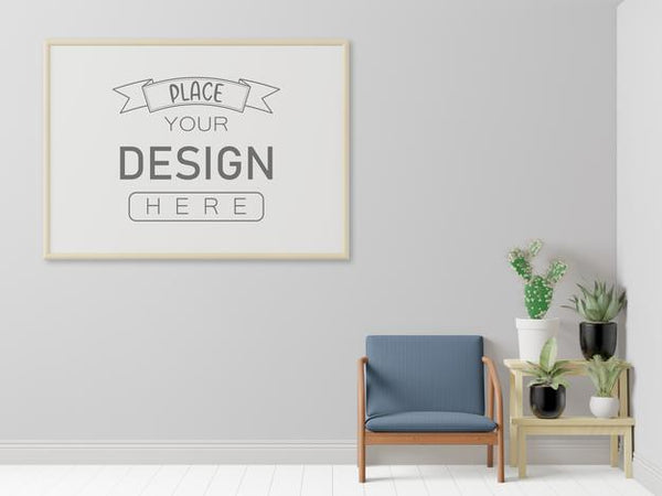 Free Poster Frame In Living Room Mockup Psd