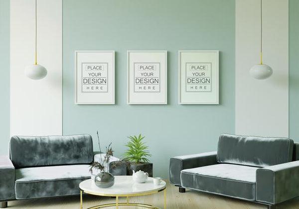 Free Poster Frame In Living Room Mockup Psd