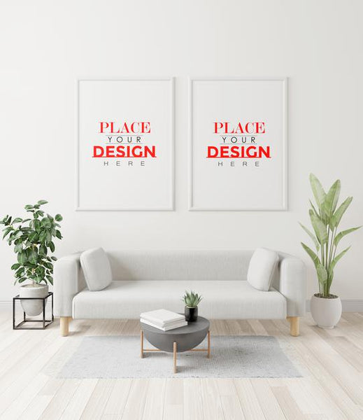 Free Poster Frame In Living Room Mockup Psd