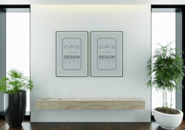 Free Poster Frame In Living Room Mockup Psd