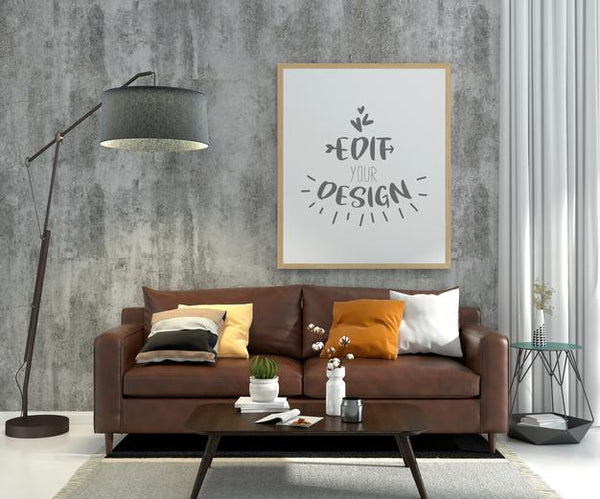 Free Poster Frame In Living Room Mockup Psd