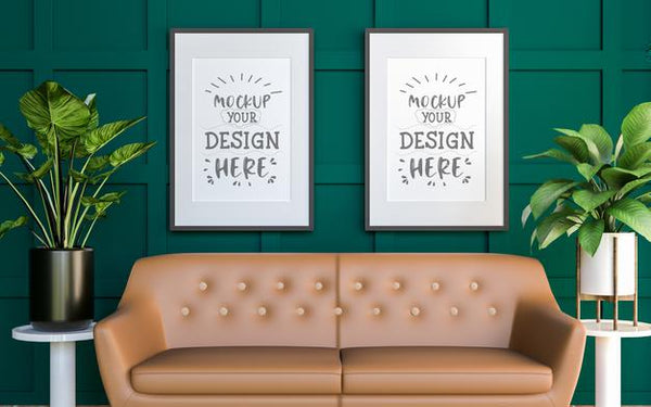 Free Poster Frame In Living Room Mockup Psd