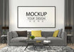 Free Poster Frame In Living Room Mockup Psd