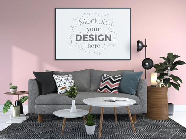 Free Poster Frame In Living Room Mockup Psd