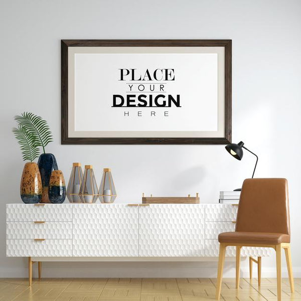 Free Poster Frame In Living Room Mockup Psd