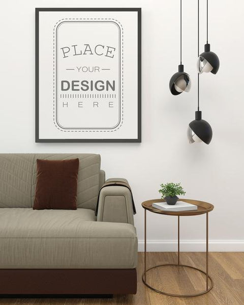 Free Poster Frame In Living Room Mockup Psd