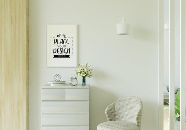 Free Poster Frame In Living Room Mockup Psd