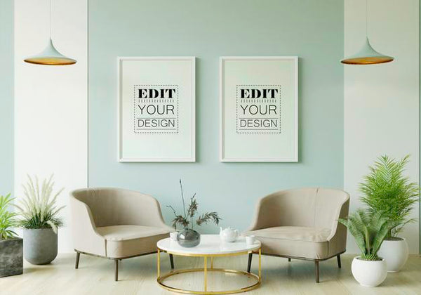 Free Poster Frame In Living Room Mockup Psd