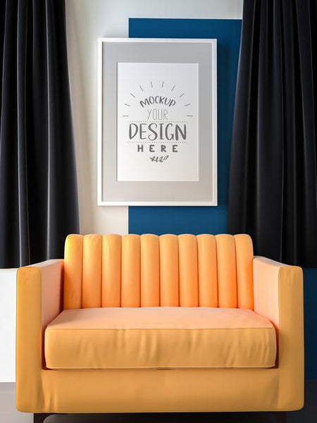 Free Poster Frame In Living Room Mockup Psd