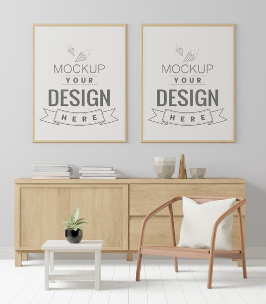 Free Poster Frame In Living Room Mockup Psd