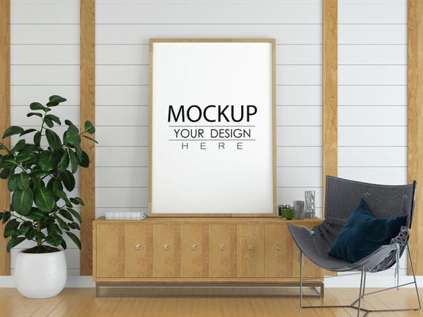 Free Poster Frame In Living Room Mockup Psd