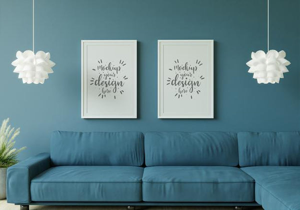 Free Poster Frame In Living Room Mockup Psd