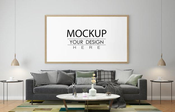 Free Poster Frame In Living Room Mockup Psd