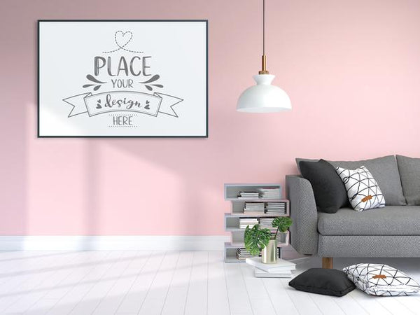 Free Poster Frame In Living Room Mockup Psd